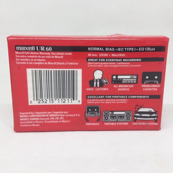 Sealed Maxell UR 60 Cassette Tape-Position IEC Type I-Normal Bias-Lot Of 6 - Picture 6 of 6